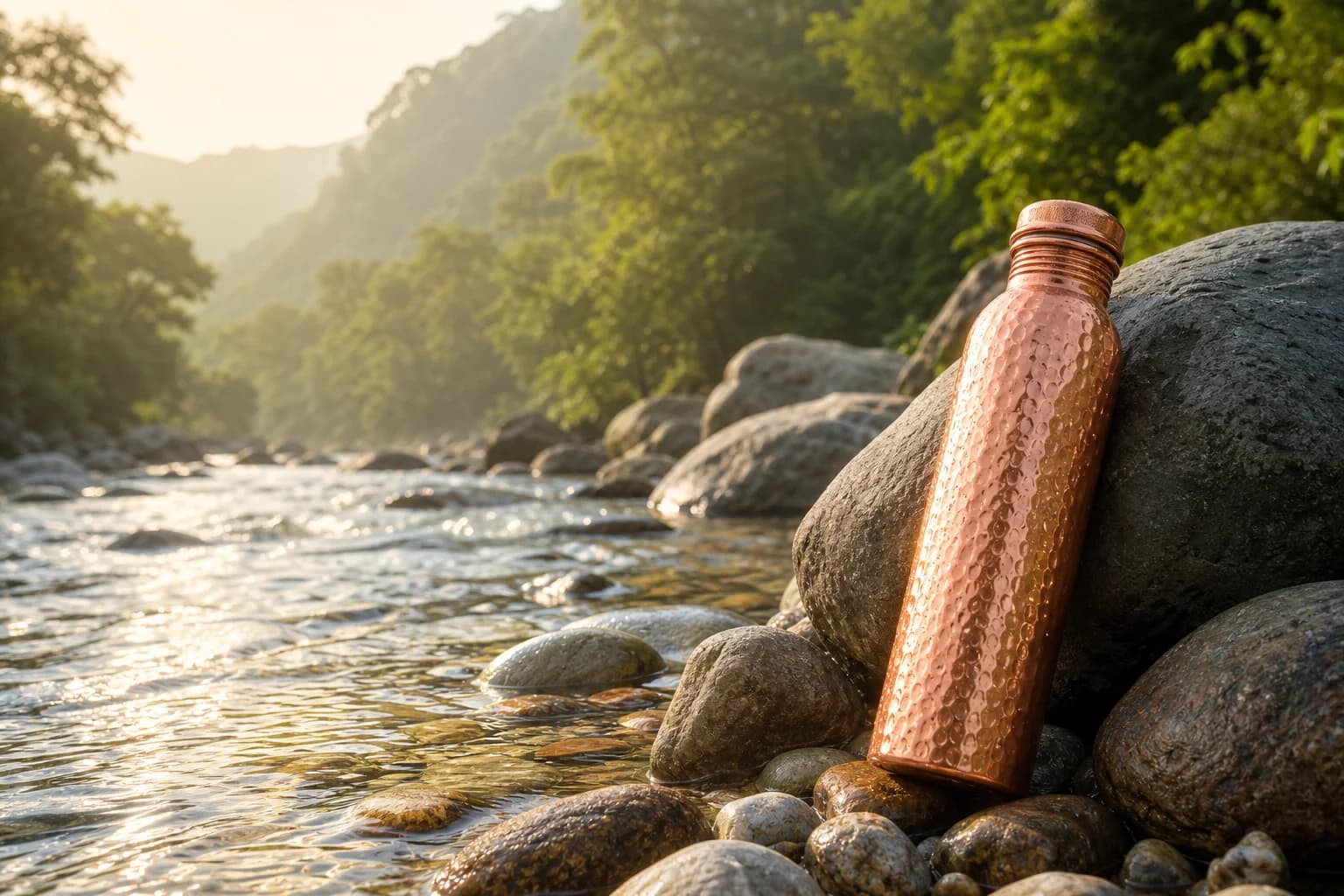 Gourde en cuivre pur Gourda au bord d’une rivière de montagne